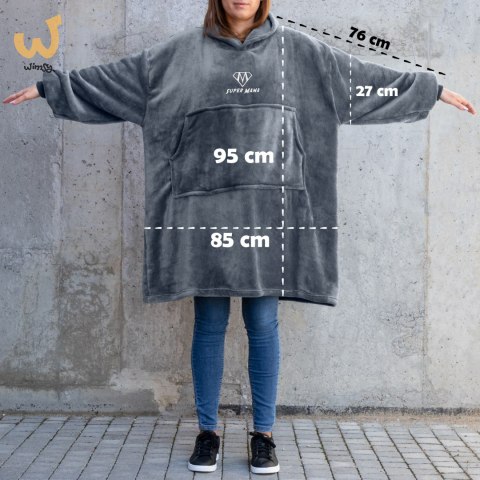 Bluzair SUPER MAMA - Bluza koc - Szary - prezent na dzień matki Bluzair SUPER MAMA - Bluza koc - Szary - prezent na dzień matki