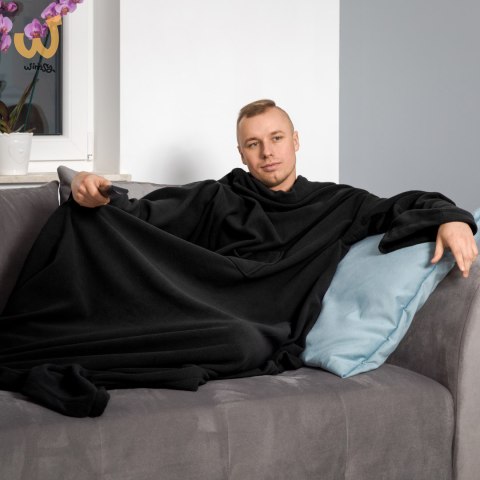Kocyk Szlafrok Czarny koc z rękawami polar POLSKI Kocyk Szlafrok Czarny koc z rękawami polar POLSKI