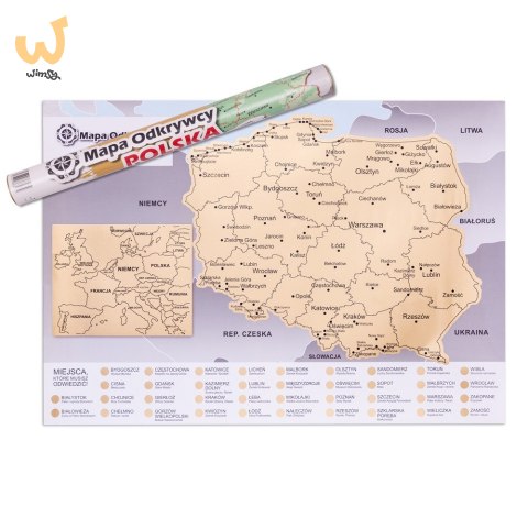 Mapa Odkrywcy Polska plakat ZDRAPKA w tubie duża Mapa Odkrywcy Polska plakat ZDRAPKA w tubie duża