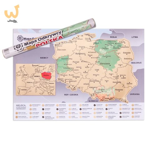 Mapa Odkrywcy Polska plakat ZDRAPKA w tubie duża Mapa Odkrywcy Polska plakat ZDRAPKA w tubie duża