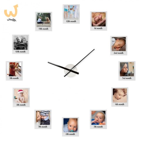 Nowoczesny zegar z 12 ramkami na zdjęcia ścienny Nowoczesny zegar z 12 ramkami na zdjęcia ścienny
