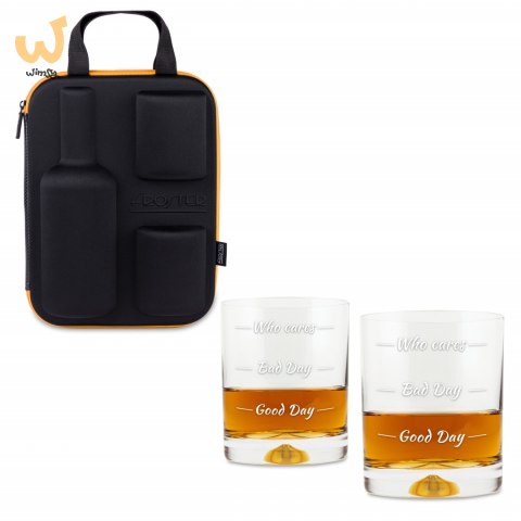 Etui na butelkę ze szklankami do whisky Who cares Etui na butelkę ze szklankami do whisky Who cares