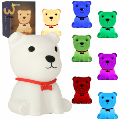 Lampka nocna dla dzieci silikonowa 8 LED USB biała piesek Lampka nocna dla dzieci silikonowa 8 LED USB biała piesek