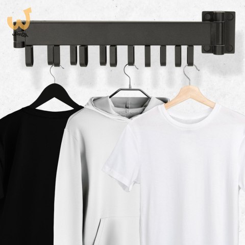 Suszarka na pranie wieszak teleskopowy ścienny składany czarny 90cm Suszarka na pranie wieszak teleskopowy ścienny składany czarny 90cm