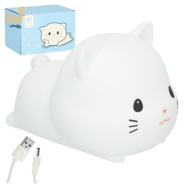 Lampka nocna dla dzieci silikonowa USB biała kotek leżący
