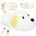 Lampka nocna dla dzieci silikonowa na baterie USB biała piesek leżący