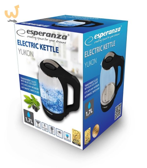 Czajnik elektryczny Esperanza YUKON EKK025K (1500W 1.7l; kolor przeźroczysty) Czajnik elektryczny Esperanza YUKON EKK025K (1500W 1.7l; kolor przeźroczysty)