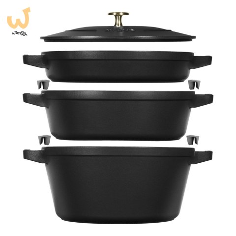 Zestaw 3 naczyń żeliwnych z pokrywką STAUB 40508-386-0 - czarny 24 cm (WYPRZEDAŻ) Zestaw 3 naczyń żeliwnych z pokrywką STAUB 40508-386-0 - czarny 24 cm (WYPRZEDAŻ)
