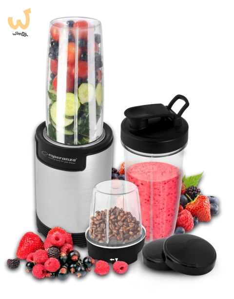 Blender sportowy do mielenia Esperanza NUTRI BOMB EKM030 (900W; kolor czarno-srebrny) Blender sportowy do mielenia Esperanza NUTRI BOMB EKM030 (900W; kolor czarno-srebrny)