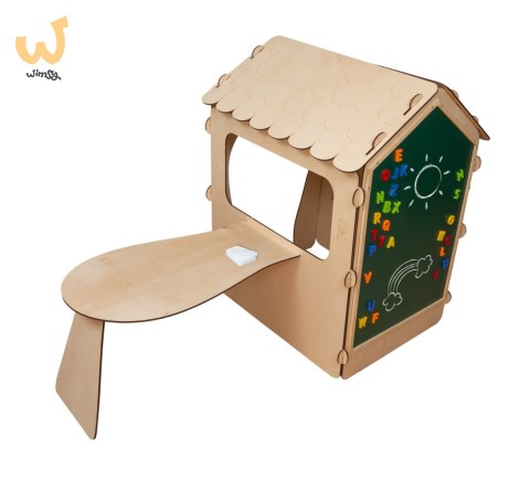 Domek ogrodowy drewniany stolik tablica kredowa 86 x 137 x 105 cm Domek ogrodowy drewniany stolik tablica kredowa 86 x 137 x 105 cm