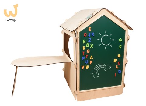 Domek ogrodowy drewniany stolik tablica kredowa 86 x 137 x 105 cm Domek ogrodowy drewniany stolik tablica kredowa 86 x 137 x 105 cm