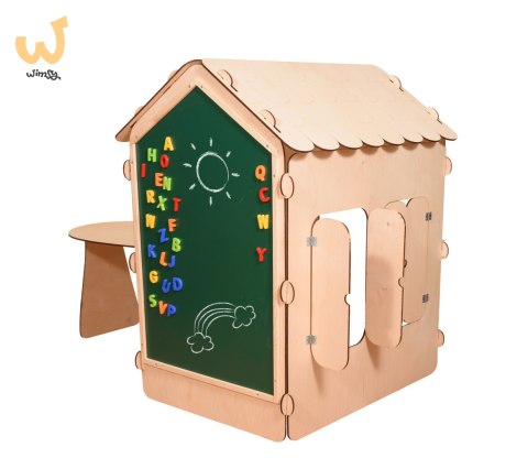 Domek ogrodowy drewniany stolik tablica kredowa 86 x 137 x 105 cm Domek ogrodowy drewniany stolik tablica kredowa 86 x 137 x 105 cm