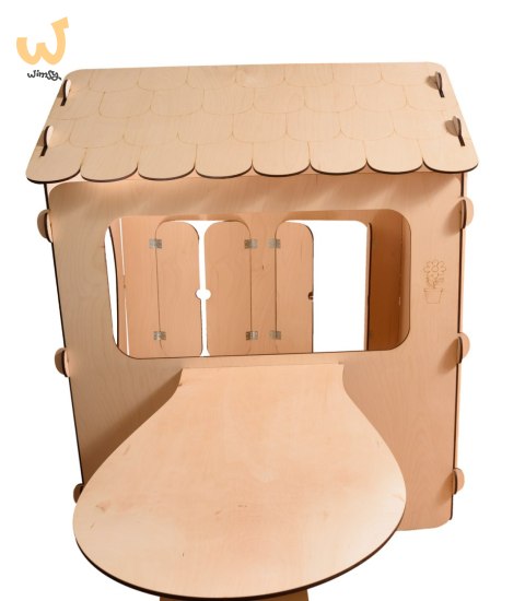 Domek ogrodowy drewniany stolik tablica kredowa 86 x 137 x 105 cm Domek ogrodowy drewniany stolik tablica kredowa 86 x 137 x 105 cm