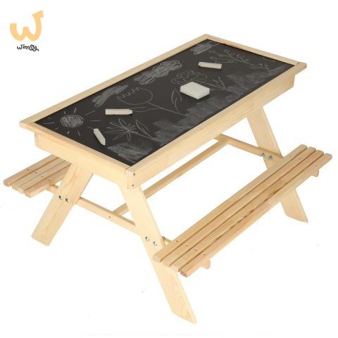 Ławka ogrodowa stolik dla dzieci drewniany piaskownica tablica 92 x 78 x 52 cm Ławka ogrodowa stolik dla dzieci drewniany piaskownica tablica 92 x 78 x 52 cm