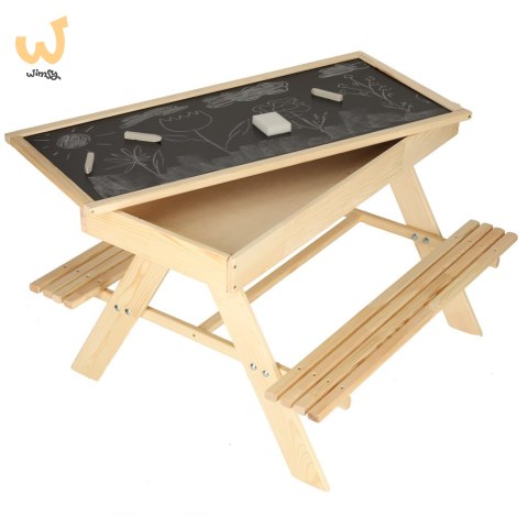 Ławka ogrodowa stolik dla dzieci drewniany piaskownica tablica 92 x 78 x 52 cm Ławka ogrodowa stolik dla dzieci drewniany piaskownica tablica 92 x 78 x 52 cm