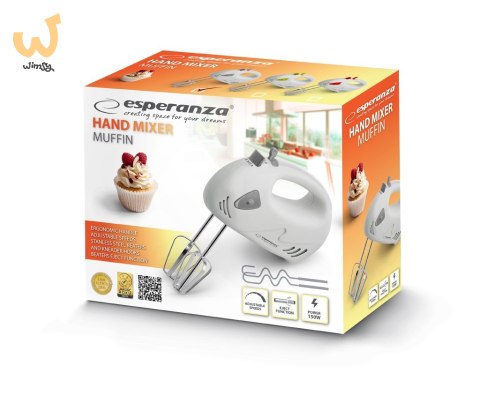 ESPERANZA MIKSER RĘCZNY MUFFIN SZARY 150W EKM007WE ESPERANZA MIKSER RĘCZNY MUFFIN SZARY 150W EKM007WE