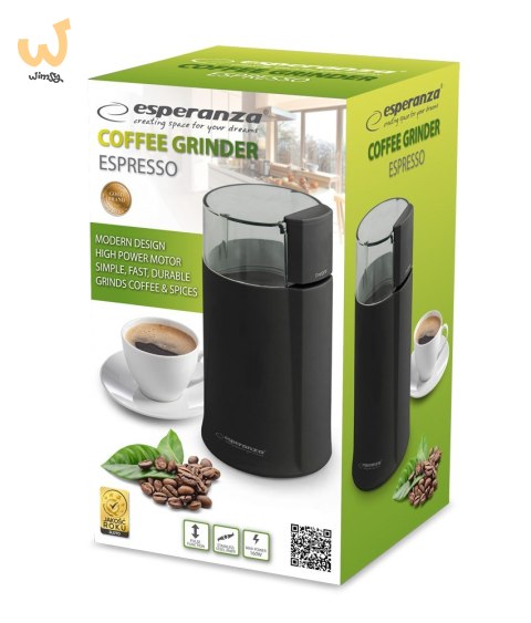Młynek do kawy Esperanza Espresso EKC001K (160W; udarowy; kolor czarny) Młynek do kawy Esperanza Espresso EKC001K (160W; udarowy; kolor czarny)