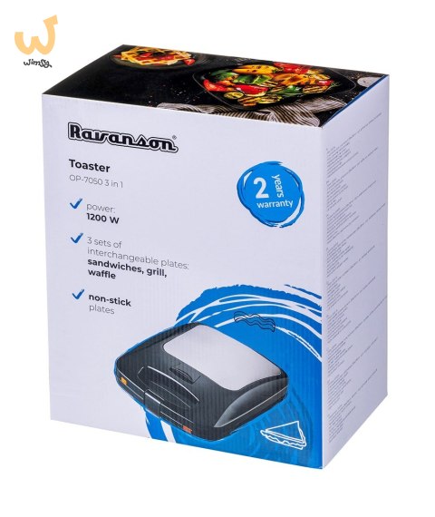 Opiekacz 3 w 1 Ravanson OP-7050 (1200W; kolor czarny) Opiekacz 3 w 1 Ravanson OP-7050 (1200W; kolor czarny)