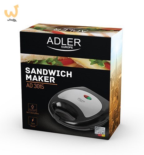 Opiekacz do kanapek Adler AD 3015 (750W; kolor czarny) Opiekacz do kanapek Adler AD 3015 (750W; kolor czarny)