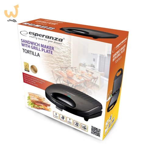 Opiekacz do kanapek Esperanza TORTILLA EKT009 (1000W; kolor czarny) Opiekacz do kanapek Esperanza TORTILLA EKT009 (1000W; kolor czarny)