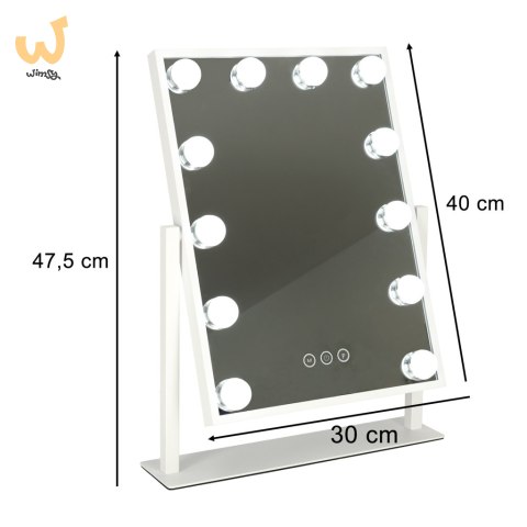 Lusterko do makijażu kosmetyczne podświetlane LED Hollywood z 12 żarówkami USB 30 x 40 cm Lusterko do makijażu kosmetyczne podświetlane LED Hollywood z 12 żarówkami USB 30 x 40 cm