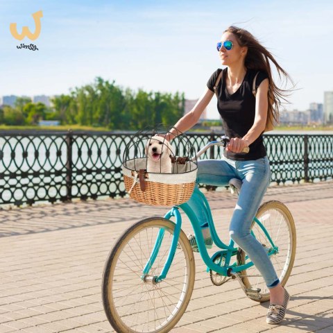 RALLEX Koszyk wiklinowy na rower z kratką metalową transporter dla kota psa RALLEX Koszyk wiklinowy na rower z kratką metalową transporter dla kota psa