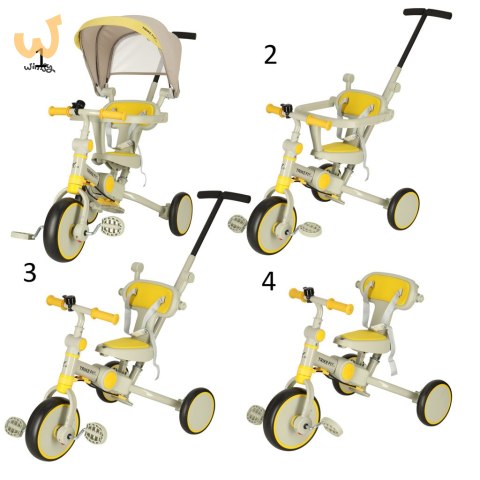 Rowerek trójkołowy TRIKE FIX V4 żółto-szary z daszkiem Rowerek trójkołowy TRIKE FIX V4 żółto-szary z daszkiem