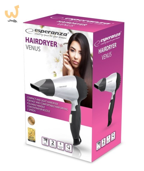 Suszarka do włosów Esperanza Venus EBH002S (850W; kolor czarny) Suszarka do włosów Esperanza Venus EBH002S (850W; kolor czarny)