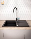 Czarny zestaw zlew z baterią - zlewozmywak Maidsinks Bali (62x44) 1B 1D czarny + Bateria Lungo czarna