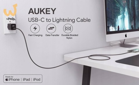 AUKEY CB-CL03 NYLONOWY KABEL USB C-LIGHTNING 2M PD AUKEY CB-CL03 NYLONOWY KABEL USB C-LIGHTNING 2M PD