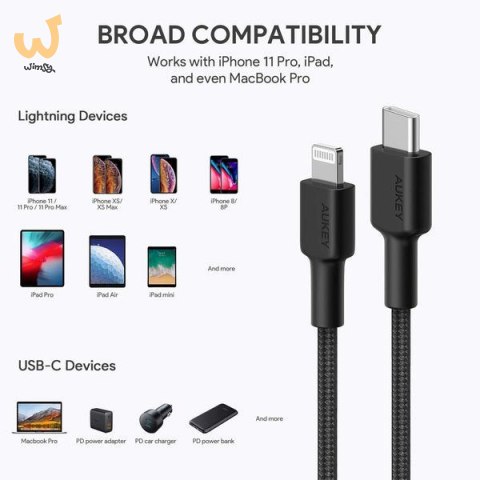 AUKEY CB-CL03 NYLONOWY KABEL USB C-LIGHTNING 2M PD AUKEY CB-CL03 NYLONOWY KABEL USB C-LIGHTNING 2M PD