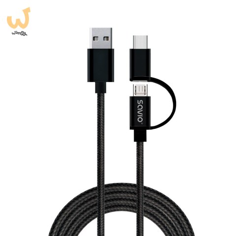 Kabel SAVIO CL-128 (Micro USB typu B, USB typu C - USB 2.0 typu A ; 1m; kolor czarny) Kabel SAVIO CL-128 (Micro USB typu B, USB typu C - USB 2.0 typu A ; 1m; kolor czarny)