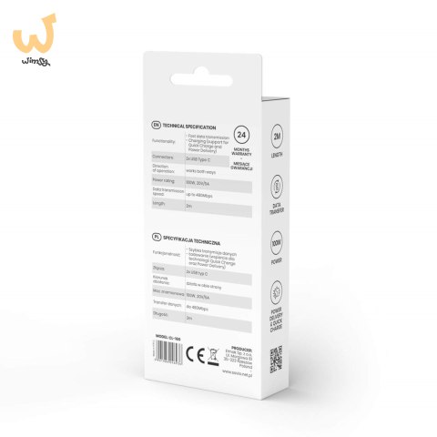 SAVIO KABEL USB TYP C - USB TYP C 5A, 2M CL-160 SAVIO KABEL USB TYP C - USB TYP C 5A, 2M CL-160