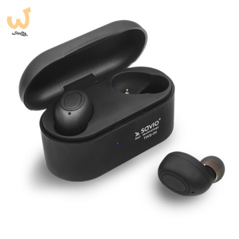 Słuchawki SAVIO TWS-04 (bluetooth; bezprzewodowe, Bluetooth; z wbudowanym mikrofonem; kolor czarny Słuchawki SAVIO TWS-04 (bluetooth; bezprzewodowe, Bluetooth; z wbudowanym mikrofonem; kolor czarny