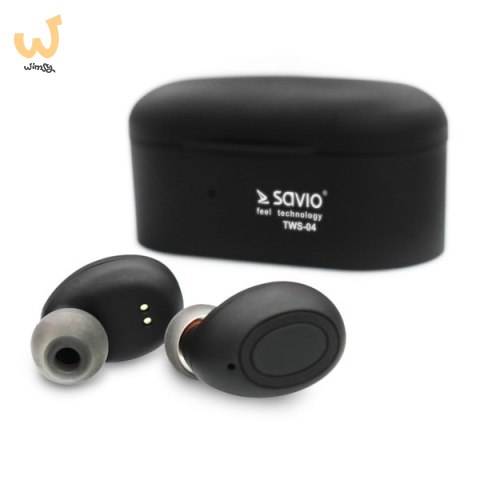 Słuchawki SAVIO TWS-04 (bluetooth; bezprzewodowe, Bluetooth; z wbudowanym mikrofonem; kolor czarny Słuchawki SAVIO TWS-04 (bluetooth; bezprzewodowe, Bluetooth; z wbudowanym mikrofonem; kolor czarny