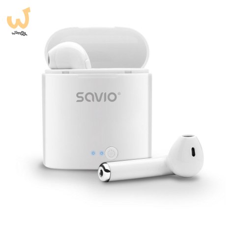 Słuchawki bezprzewodowe SAVIO TWS-01 (douszne; bezprzewodowe, Bluetooth; z wbudowanym mikrofonem; kolor biały Słuchawki bezprzewodowe SAVIO TWS-01 (douszne; bezprzewodowe, Bluetooth; z wbudowanym mikrofonem; kolor biały