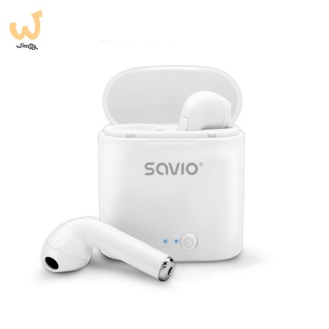 Słuchawki bezprzewodowe SAVIO TWS-01 (douszne; bezprzewodowe, Bluetooth; z wbudowanym mikrofonem; kolor biały Słuchawki bezprzewodowe SAVIO TWS-01 (douszne; bezprzewodowe, Bluetooth; z wbudowanym mikrofonem; kolor biały