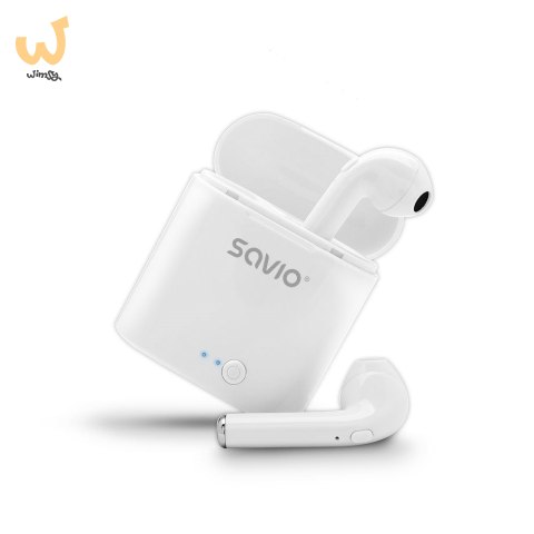 Słuchawki bezprzewodowe SAVIO TWS-01 (douszne; bezprzewodowe, Bluetooth; z wbudowanym mikrofonem; kolor biały Słuchawki bezprzewodowe SAVIO TWS-01 (douszne; bezprzewodowe, Bluetooth; z wbudowanym mikrofonem; kolor biały