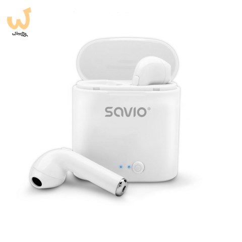 Słuchawki bezprzewodowe SAVIO TWS-01 (douszne; bezprzewodowe, Bluetooth; z wbudowanym mikrofonem; kolor biały Słuchawki bezprzewodowe SAVIO TWS-01 (douszne; bezprzewodowe, Bluetooth; z wbudowanym mikrofonem; kolor biały