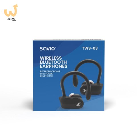 Słuchawki bezprzewodowe SAVIO TWS-03 (bluetooth; bezprzewodowe, Bluetooth; z wbudowanym mikrofonem; kolor czarny Słuchawki bezprzewodowe SAVIO TWS-03 (bluetooth; bezprzewodowe, Bluetooth; z wbudowanym mikrofonem; kolor czarny