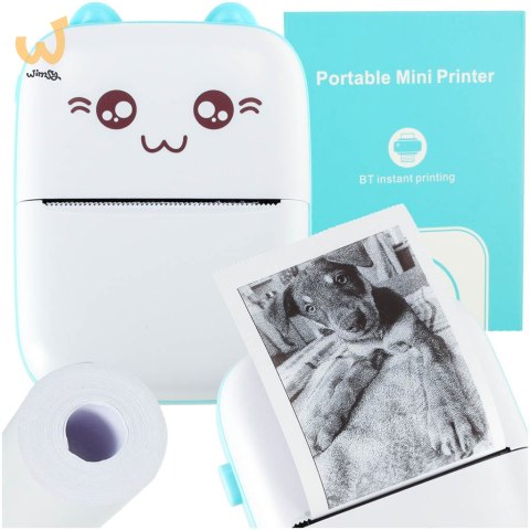 Drukotek drukarka mini termiczna do zdjęć etykiet + kabel USB kot niebieski Drukotek drukarka mini termiczna do zdjęć etykiet + kabel USB kot niebieski