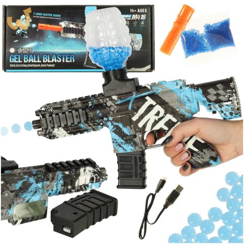 Pistolet na kulki żelowe wodne karabin niebieski zasilanie bateryjne USB 550szt. 7-8mm Pistolet na kulki żelowe wodne karabin niebieski zasilanie bateryjne USB 550szt. 7-8mm