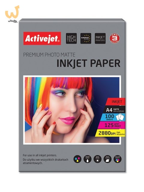 Activejet AP4-125M100 Papier fotograficzny matowy (A4; 100 szt.) Activejet AP4-125M100 Papier fotograficzny matowy (A4; 100 szt.)