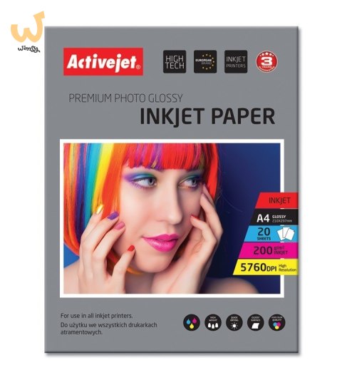 Activejet AP4-200G20 Papier fotograficzny błyszczący (A4; 20 szt.) Activejet AP4-200G20 Papier fotograficzny błyszczący (A4; 20 szt.)