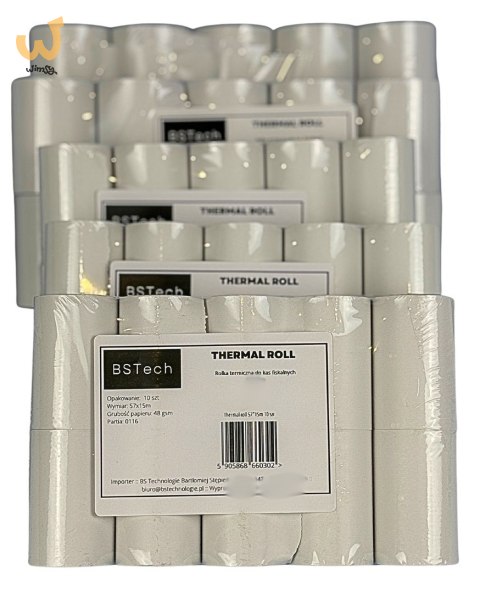 BSTech Papier, rolka termiczna do kas fiskalnych 57x15m 10 sztuk BSTech Papier, rolka termiczna do kas fiskalnych 57x15m 10 sztuk