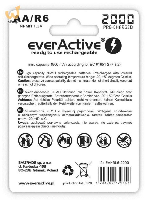 EVERACTIVE AKUMULATORKI AA 2000 MAH - 2 SZTUKI EVHRL6-2000 EVERACTIVE AKUMULATORKI AA 2000 MAH - 2 SZTUKI EVHRL6-2000