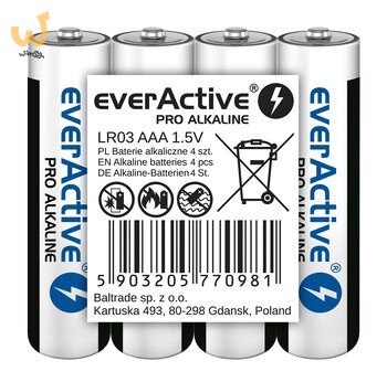 EVERACTIVE BATERIE ALKALICZNE PRO ALKALINE R03, AAA, SHRINK 4SZT , 1250 MAH, WYSOKA WYDAJNOŚĆ, LR03PRO4T EVERACTIVE BATERIE ALKALICZNE PRO ALKALINE R03, AAA, SHRINK 4SZT , 1250 MAH, WYSOKA WYDAJNOŚĆ, LR03PRO4T
