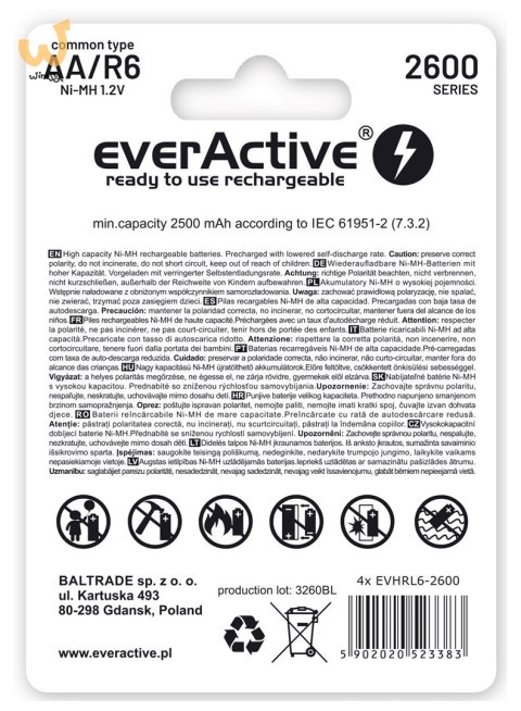 Zestaw akumulatorków everActive Professional line EVHRL6-2600 (2600mAh ; Ni-MH)