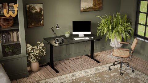 Biurko z el. reg. wys. MOON 150x80 czarny/san sebas Biurko z el. reg. wys. MOON 150x80 czarny/san sebas