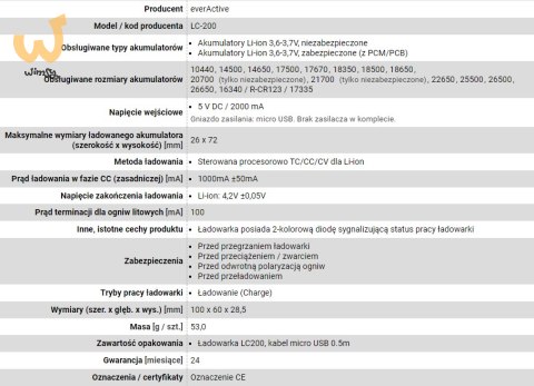 EVERACTIVE ŁADOWARKA DO AKUMULATORKÓW CYLINDRYCZNYCH LI-ION LC200 EVERACTIVE ŁADOWARKA DO AKUMULATORKÓW CYLINDRYCZNYCH LI-ION LC200